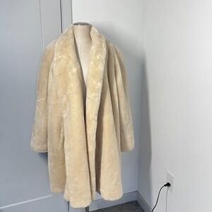 Vintage Michel Alexis Faux Fur Coat Women L/XL Cream Mob Wife Maximalist